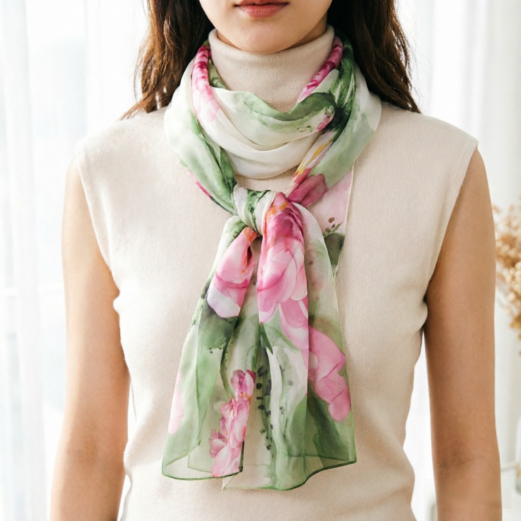 Watercolor Lotus Chiffon Scarf - Face Scarf Mask 评论和价格