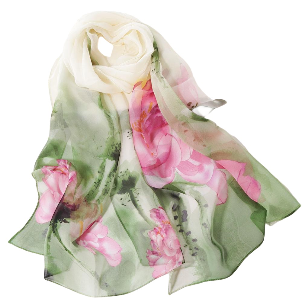 Watercolor Lotus Chiffon Scarf - Face Scarf Mask 评论和价格