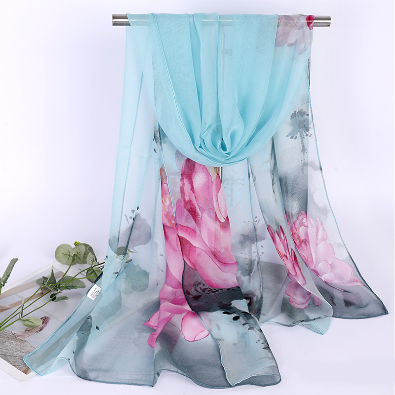 Watercolor Lotus Chiffon Scarf - Face Scarf Mask 评论和价格